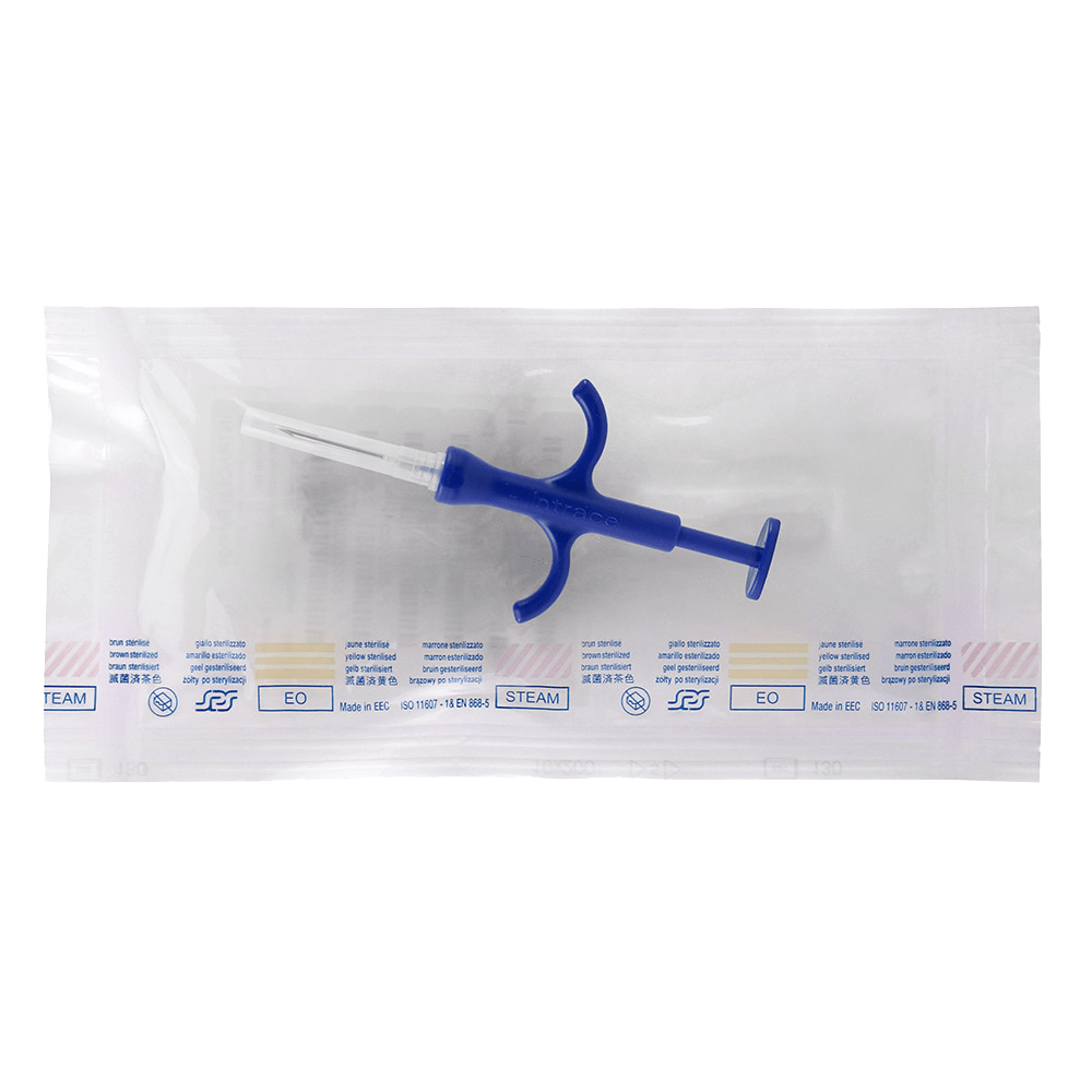 Preloaded sterile tags & syringe with 12mm (FDXB) PIT Tag and 12 gauge needle. Package is hermetically sealed with 6 barcodes in each package.