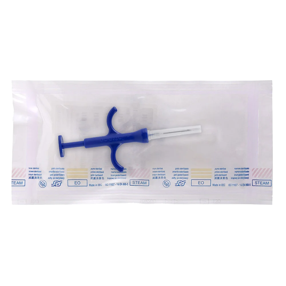 Preloaded sterile tags & syringe with 8mm (HQ8) PIT Tag and 15 gauge needle. Package is hermetically sealed with 6 barcodes in each package.