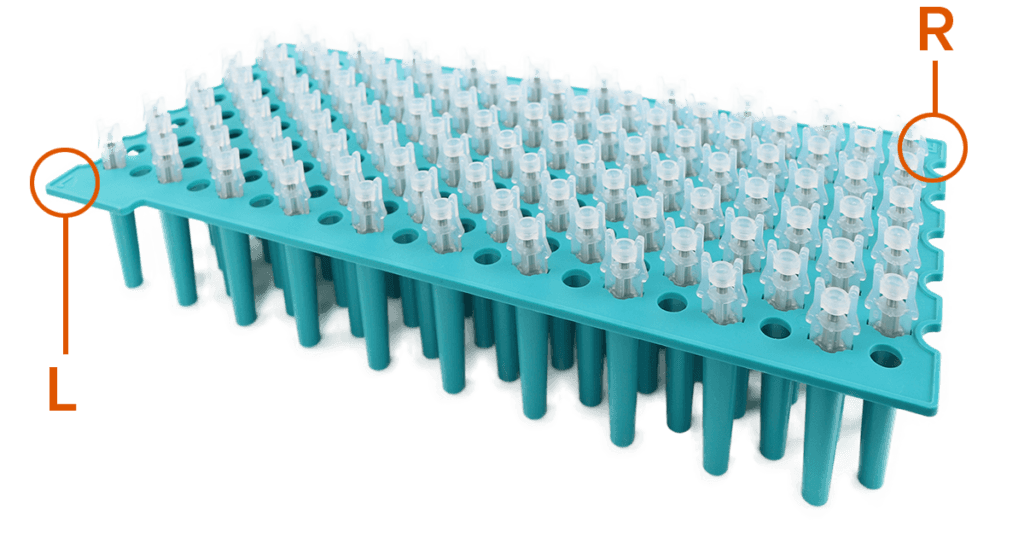 Voda IQ® EcoSaver™ Tray with callouts for Left and Right indicators.